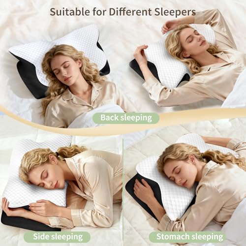 Memory Foam Cervical Neck Pillow for Neck Pain Relief, Black