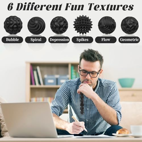 Silicone Magnetic Balls, Fidget Toys for Adults & Teens, 6PCS Stress Balls Fidget Toy, Quiet Magnet Desk Fidgets with Textured, ADHD Anxiety Relief Items, Fun Stocking Suffers Gifts (Black)