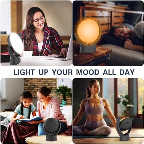 Voraiya Light Therapy Lamp, UV-Free 10000 Lux Therapy Light, Rotatable Happy Sunlight Lamp with 5 Brightness & 3 Color Temperature, Timer & Memory Function, Daylight for Bedroom, Office