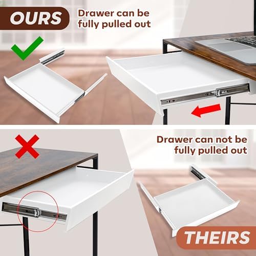 Large 23.6 Inch White Under Desk Drawer Slide Out, Great For The Office, Home And Workspace. Pencil & Undermount Pull Out Under Counter Workbench Attachable Drawer, Made Of Carbon Steel