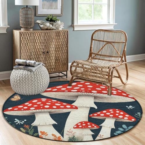 Soft Round Yoga Carpet, Office Chair Decor Round Mat for Carpet and Hardwood Floors Mushroom