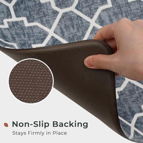 FRESHMINT Kitchen Mat Set of 2, Anti-Fatigue Cushioned Kitchen Mats for Floor, Waterproof Non Slip Comfort Standing Mat, Boho Kitchen Rug for Kitchen Decor, Sink, Office, 17"x30"+17"x47", Navy Blue
