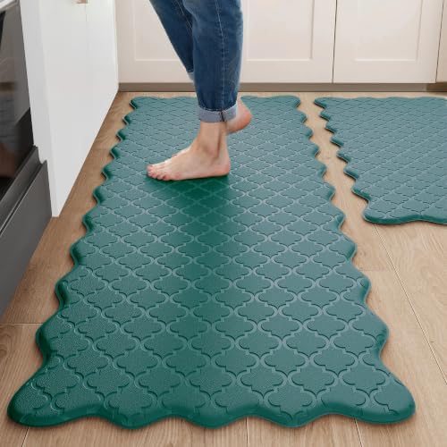 Arenarug Upgrade Scalloped Kitchen Mats Rugs 2PC, Spruce Green