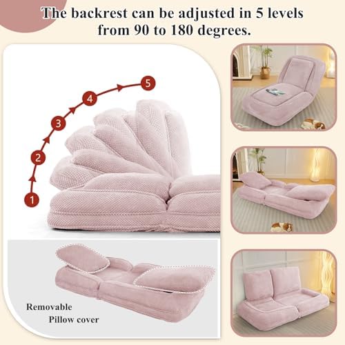 Human Dog Bed, Lazy Sofa Couch, Plush Floor Gaming Chair,5 Adjustable Position, sit, Sleep, fold, Suit to Put in Bedroom, Living Room,Space Saving Design (Pink)