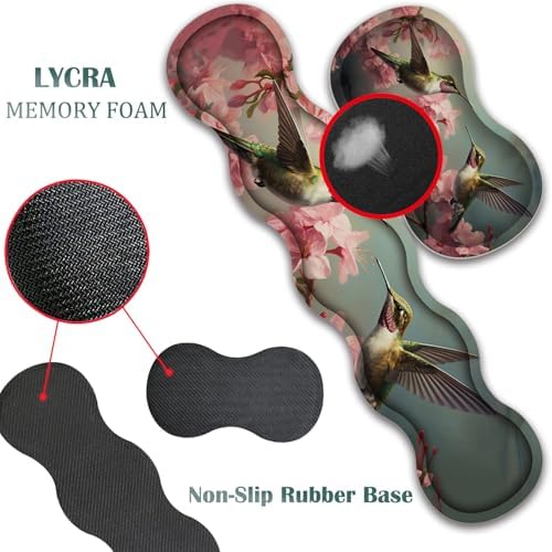 4 in 1 Mouse Pad Combo, Large Gaming Mouse Pad + Keyboard Wrist Support + Mouse Wrist Rest + Coaster, Table Pad 31.5 "x 11.8" with Memory Foam Ergonomic Wrist Pad Set, Hummingbird Flowers