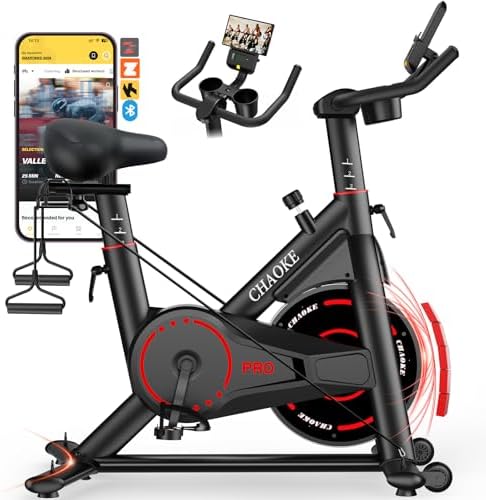 CHAOKE Exercise Bike, Quiet Adjustable Magnetic Stationary Bike for Home Cardio with App Compatible, 350LB Weight Capacity Indoor Cycling Bike with Comfortable Seat, Digital Display for Home Fitness
