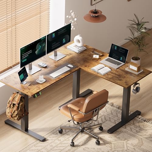 Claiks 59''*51.2'' L Shaped Standing Desk Adjustable Height, Rustic Brown