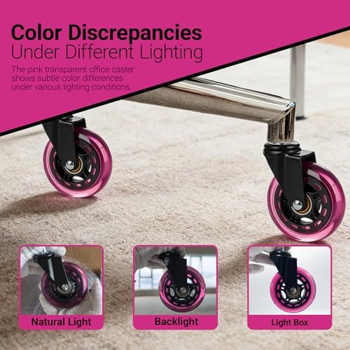 Dark Pink Office Chair Wheels, 3 Inch Heavy-Duty Rubber Wheels for Office Chairs, Computer Gaming Desk Wheels Smooth Rolling for Hardwood Carpet Tile Floors, 11 * 22mm