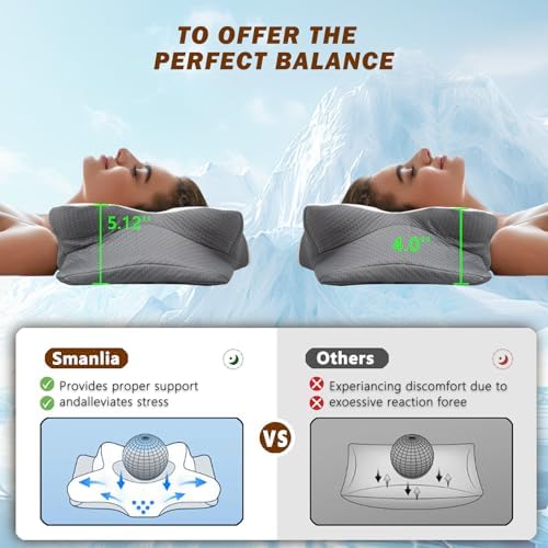 Cervical Neck Pillow for Pain Relief, Ergonomic Memory Foam Pillows for Sleeping, Neck Support Pillows for Sleeping with Pillowcase, Contour Orthopedic Pillow for Side Back Stomach Sleeper