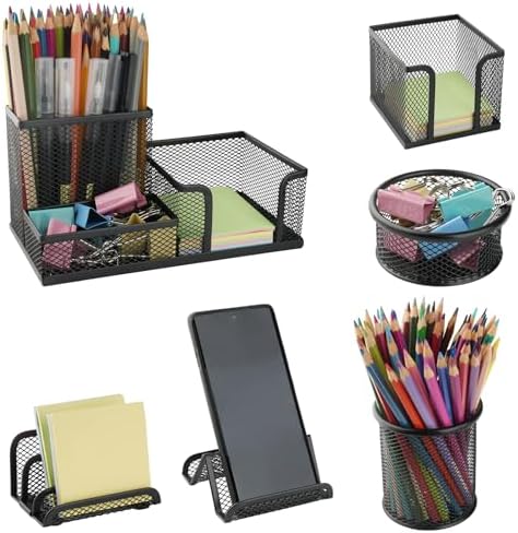 6 Pack Mesh Metal Desk Organizer Office Stationery Storage Set