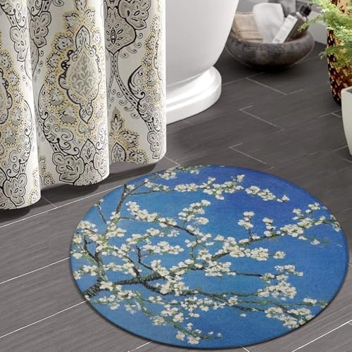 Highly Premium Quality Floor Mat, Office Chair Decor Mat, Room Sofa Yoga Soft Round Carpet Beautiful Apricot Flower Blossom Art, 24inch