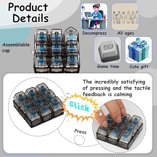 Keyboard Fidget Toy, Keyboard Fidget Keychain 9-in-1 Keyboard Decompression Button Finger Clicker Toys Stress Relief Fidget Gifts (Black)