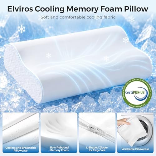Elviros Cooling Memory Foam Neck Pillow Cervical Bed Pillow