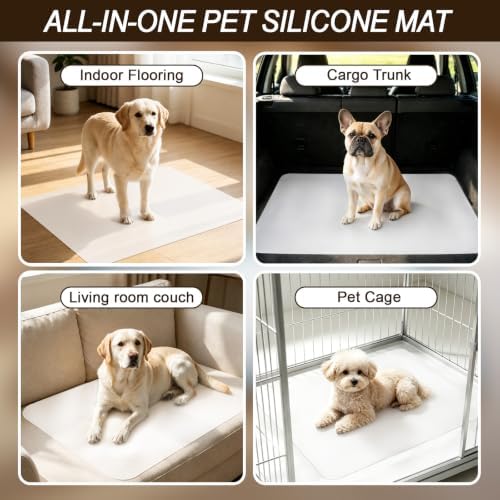 Customizable 26x42 in Clear Silicone Pet Spill Mat,Anti‑Scratch Surface Protection Mat,Waterproof Heat Resistant Easy‑Clean Heavy‑Duty Floor Liner for Pet Playpen and Multi‑Pet Feeding Station