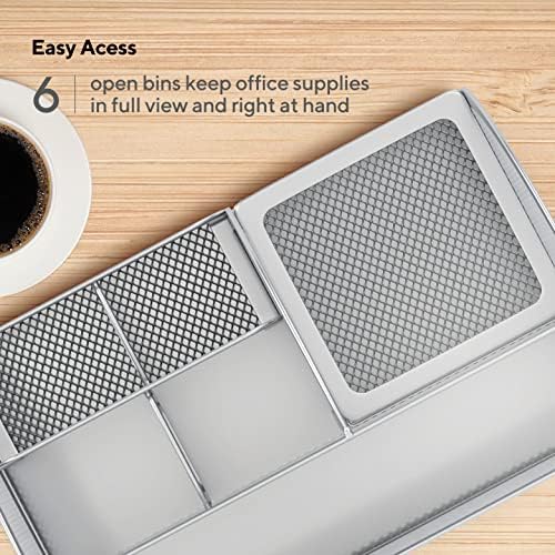 Mindspace Office Desk Organizer with 6 Compartments + Drawer + Pen & Pencil Holder | The Mesh Collection, Silver
