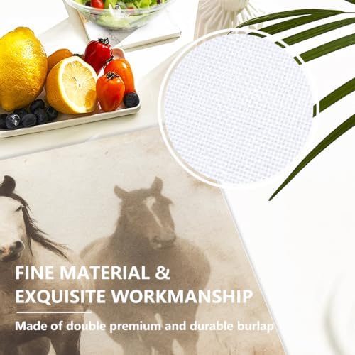 Faded Horses Placemats, in Sepia Field Place Mats for Dining/Kitchen Table Waterproof Washable Linen Heat Insulation Dinner Table Mats 12X18 in 6 Pcs
