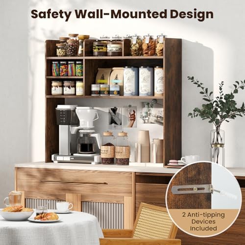 GIANTEX Desktop Bookshelf, 37" Desk Hutch Dorm for Computer Up to 32 Inch, Countertop Hutch w/6 Storage Shelves, 3-Tier Desktop Organizer Display Rack, Wood Desk Shelf for Home Office (Rustic Brown)