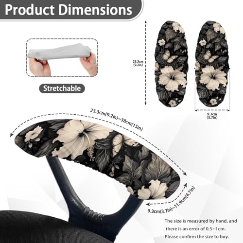 Hibiscus Butterfly Print Office Chair Arm Covers Protectors 2Pcs Comfortable Non Slip Computer Chair Armrest Covers with Elastic Edge for Home Decor