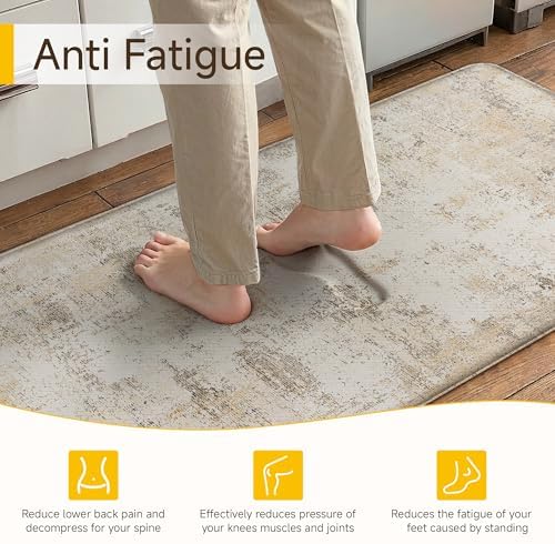 Anti Fatigue Beige Grey Neutral Non-Slip Kitchen Mat 2 Piece