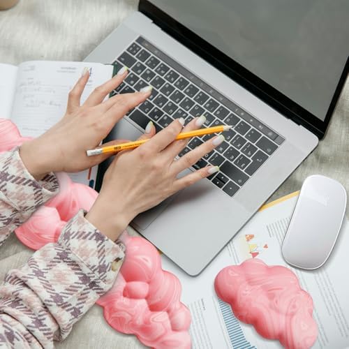 Cloud Wrist Rest, Memory Foam Palm Rest with Non-Slip Base for Ergonomic Keyboard - Soft Wrist Rest for Office, Computer, Laptop, Gaming - Pink