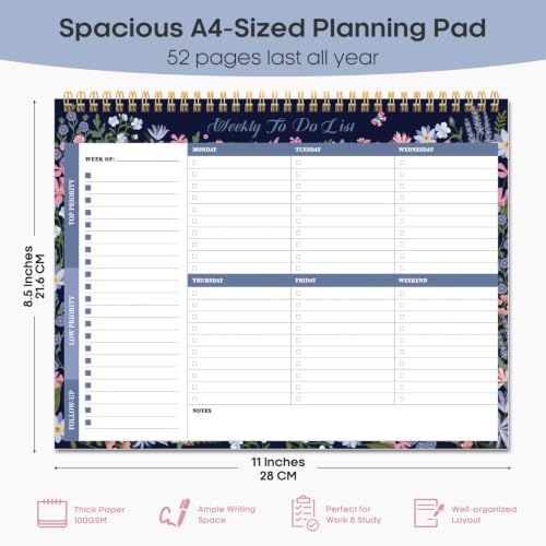 Taja Weekly To Do List Notepad, Undated Weekly Planner Pad, 8.5" x 11"