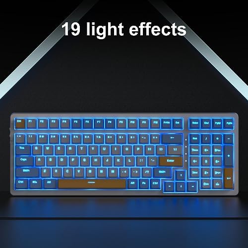 Merdia Wireless Mechanical Keyboard, Triple Mode 2.4G/USB-C/BT Gaming Keyboards 100 Keys Ice-Blue Backlit Brown Switch Keyboard | Rechargeable Mechanical Gaming Keyboards | Ice Blue/W/Y