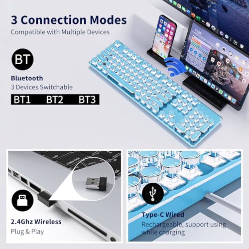 Wireless Typewriter Style Mechanical Keyboard with White Backlit, Full Size