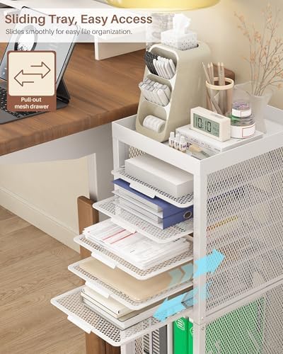 Rolling File Cart with 4 Dividers, Mobile File Cabinet with Wheels