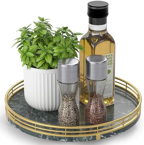 AMH 10-Inch Green Marble Lazy Susan with Gold Frame