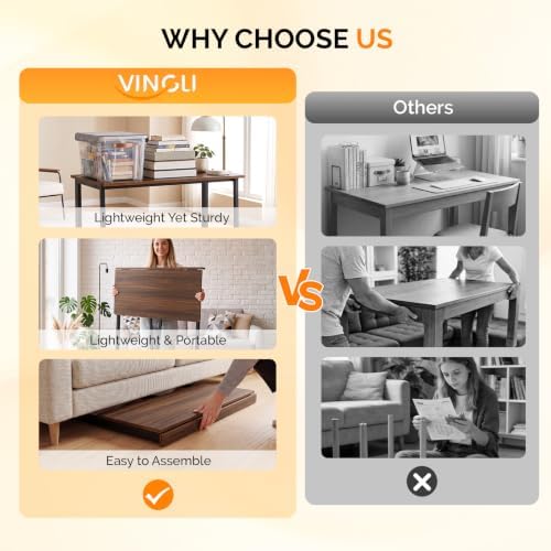 VINGLI 31.5" Folding Desk for Small Space, Home Office Computer Desk, Brown