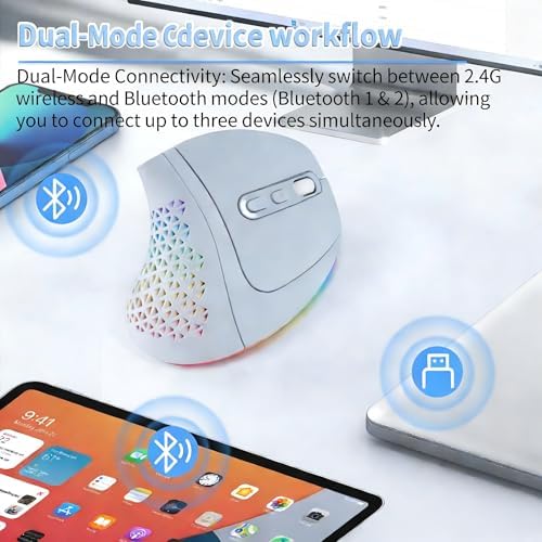 Bluetooth Wireless Dual-Mode Vertical Mouse - Silent Click, Ergonomic Comfort for Office & Home Use, Rechargeable with LED Breathing Light, Compatible with Multiple Devices (Blue)