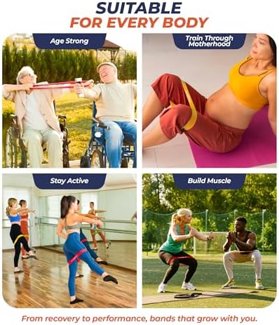 Resistance Bands for Working Out – Set of 6 Loop Exercise Bands for Legs Glutes and Core – Natural Latex Booty Band Designed by a Physical Therapist for Men and Women