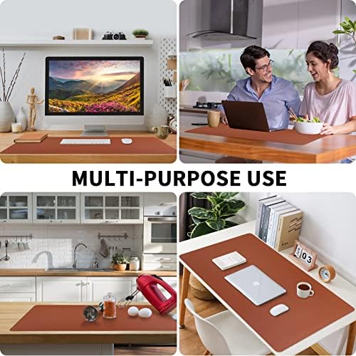 Bloss Brown Leather Desk Pad Protector, Office Desk Mat, Large Mouse Pad, Non-Slip PU Leather Desk Blotter, Laptop Desk Pad, Waterproof Desk Writing Pad for Office and Home (,35.4" x 17")