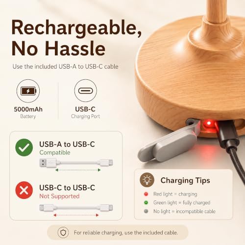 Dawnwake Table Lamp Cordless Lamp,5000mAh Rechargeble Battery Operated Lamp