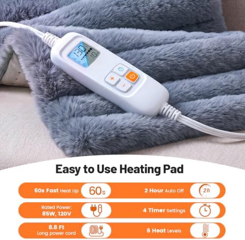 Electric Heating Pad for Back Pain & Period Cramps, 12"x24" Bubble Fleece