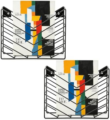 ZAYHENHYOO Wall Mounted Magzine Organizer, Wall Mounted Magazine Holder Metal for Hanging And Desktop Stand, Hanging Wall File Bracket for Home, Office Storage (2P Black)