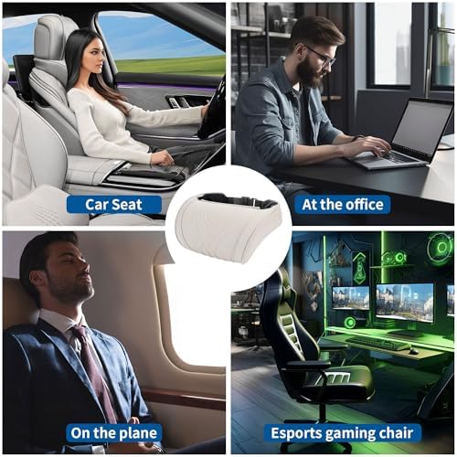 Car Headrest Memory Foam Neck Pillow for Driving Off-White 1 Pack
