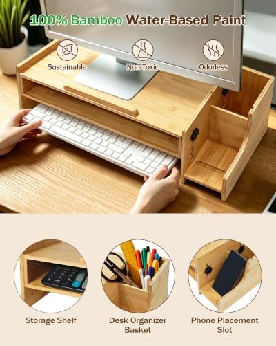 MyPlace Bamboo Monitor Stand Riser with Adjustable Height and Angle