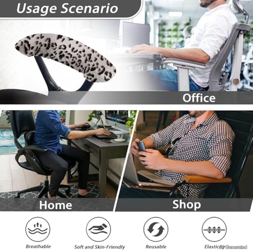 Leopard Print Office Chair Armrest Covers - Comfortable & Breathable Set of 2, Stretchy & Washable