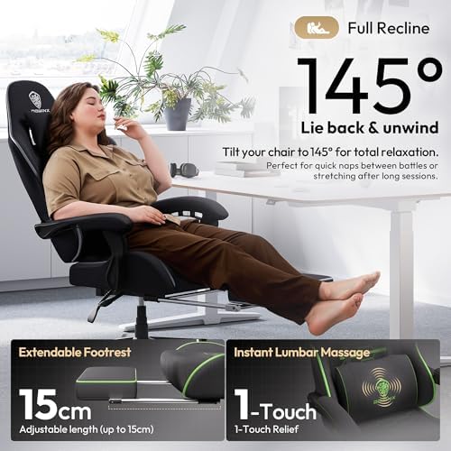 Dowinx Gaming Chair Fabric Big and Tall with Pocket Spring Cushion, Massage Game Chair Cloth with Headrest, Ergonomic Computer Chair with Footrest 350LBS
