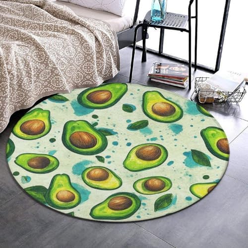 Large Round Area Rug Home Decor Modern Bathroom Rug Kitchen Office Circle Rug for Living Room Sofa Circle Cute Mat Fruits Exotic Avocado Art, 24inch