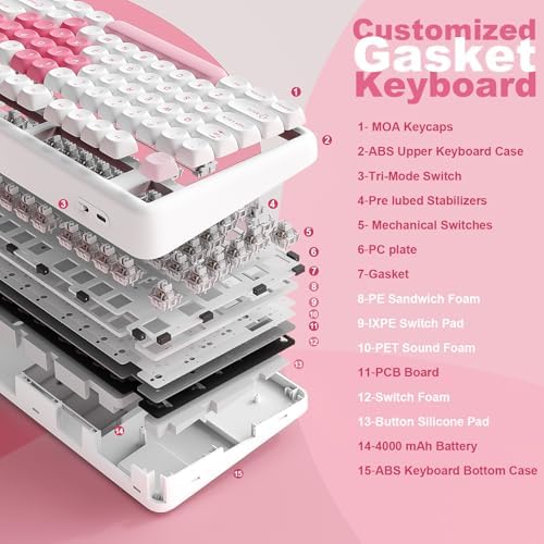 YUNZII B87 TKL Wireless Mechanical Keyboard (White Heart,Milk Switch)