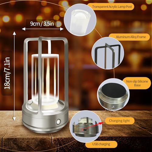 Cordless Table Lamp, 4000mAh Rechargeable Battery-Operated (Silver)