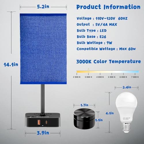 Bedroom Nightstand Lamp with Charger, Touch Table Lamps with Remote Control