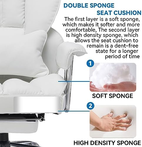 Efomao Big and Tall Office Chair 400lbs, Executive PU Leather Desk Chair with Footrest & Lumbar Support, Heavy Duty Computer Seating for Home, White