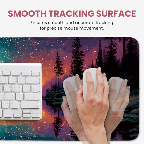 Aesthetic Desk Mat, Cute Aurora Lake Desk Pad Protector for Work & Decor, 35.4" x 15.7", Pretty Non-Slip Extended Mouse Pad for Office or Home