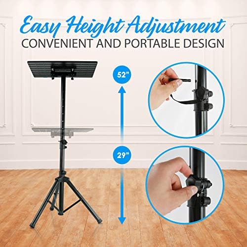 Pyle Adjustable Universal Projector Stand – Heavy Duty Tripod for Laptops, Computers, DJ Equipment & Projectors – Ideal for Stage, Studio & Office Events – Height Adjustable 28" to 46"