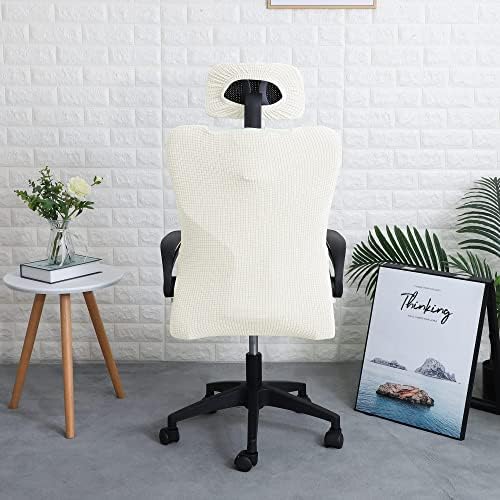 Off-White Ergonomic Office Chair Cover with Headrest Cover Water-Repellent Stretch 2-Piece Jacquard Office Desk Chair and Headrest Slipcover Cat Scratch Proof Washable