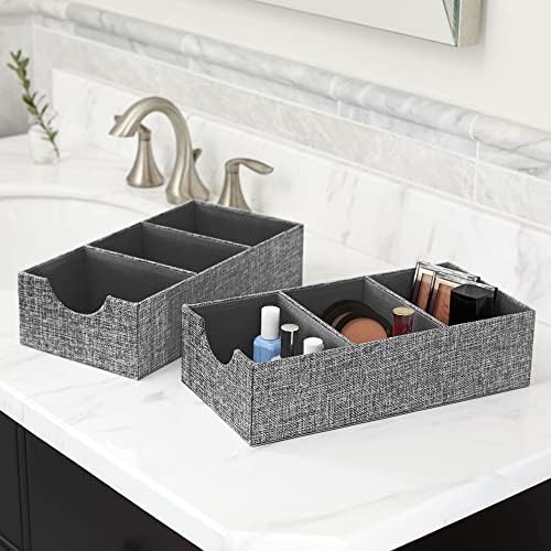 Household Essentials Organizer Tray Accessory in Fabric‑Covered Sturdy Drawer Organizer with Three Compartments, Graphite Gray, Set of 2