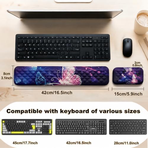 Keyboard Wrist Rest Mouse Wrist Support, Memory Foam Wrist Rest Pad for Computer Laptop, Ergonomic Wrist Cushion Support for Typing Pain Relief, Gaming Home Office, Butterfly